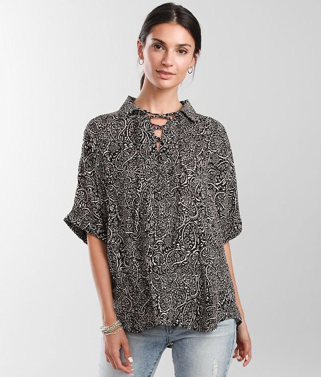 Daytrip Collared Lace-Up Top
