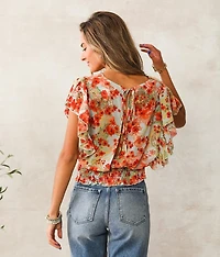 Floral Chiffon Surplice Top