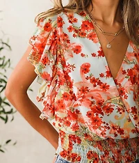 Floral Chiffon Surplice Top