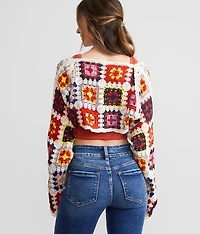 Granny Square Cropped Cardigan Sweater