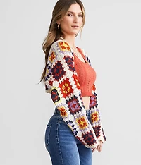 Granny Square Cropped Cardigan Sweater