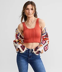 Granny Square Cropped Cardigan Sweater