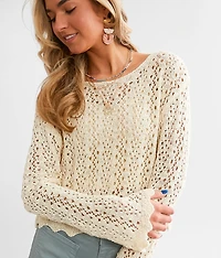 Scalloped Pointelle Cropped Sweater