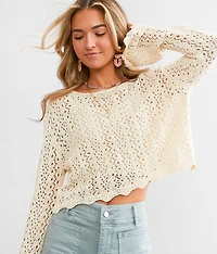 Scalloped Pointelle Cropped Sweater