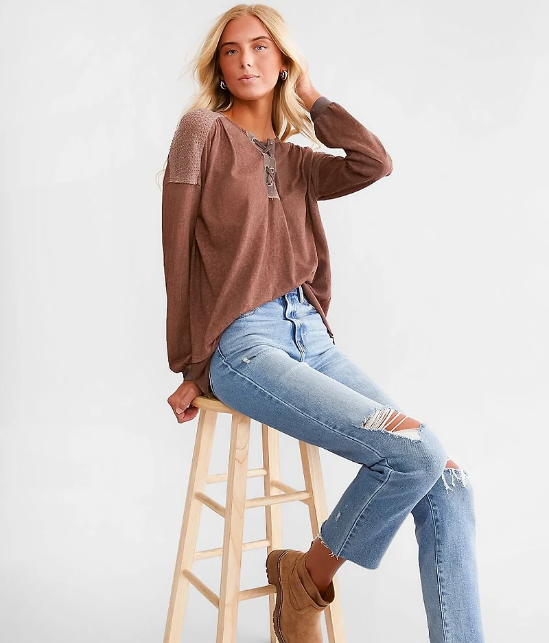 Pieced Lace-Up Top