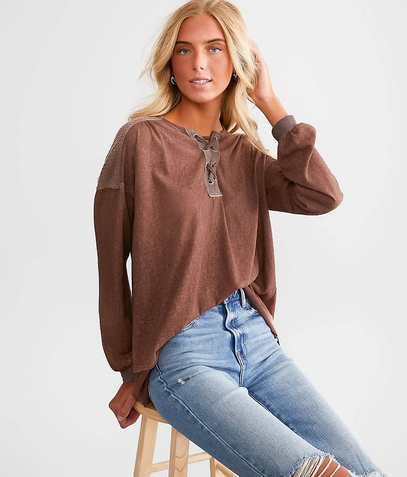 Pieced Lace-Up Top
