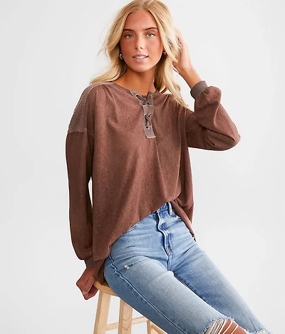 Pieced Lace-Up Top