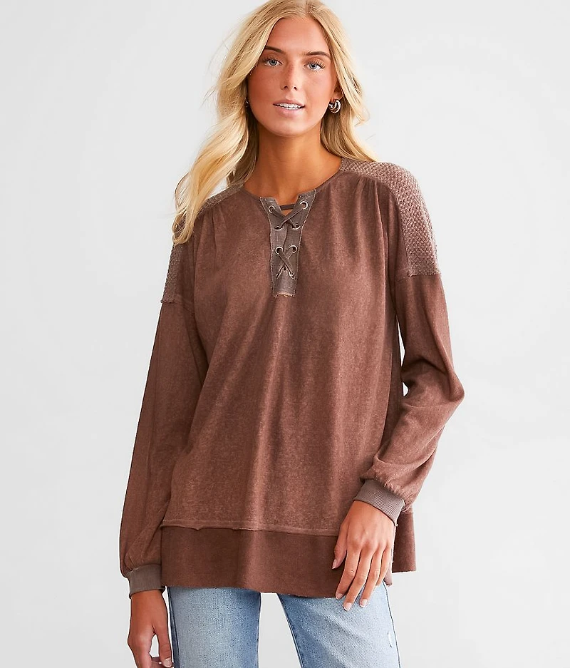 Pieced Lace-Up Top