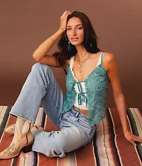 Eyelet Front Tie Tank Top