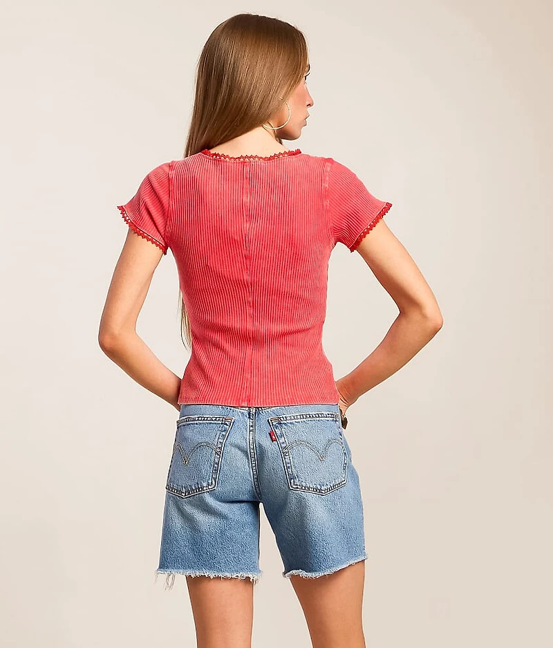 Washed Lace Trim Top
