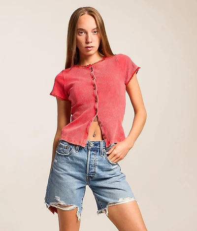 Washed Lace Trim Top