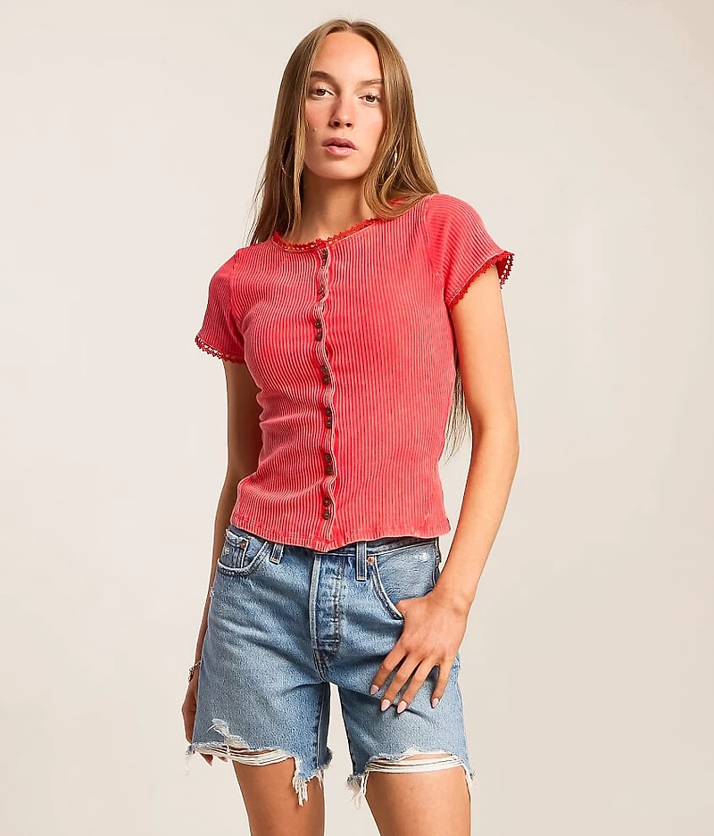 Washed Lace Trim Top
