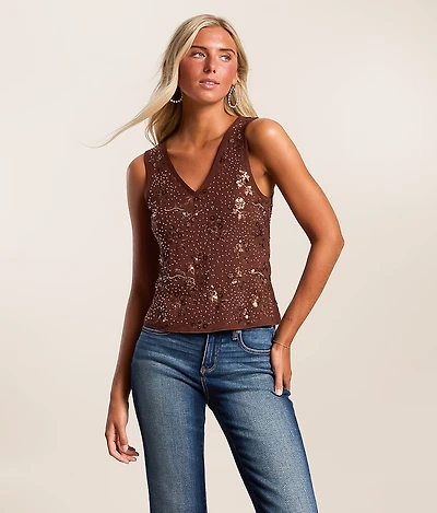 Embellished Mesh Tank Top