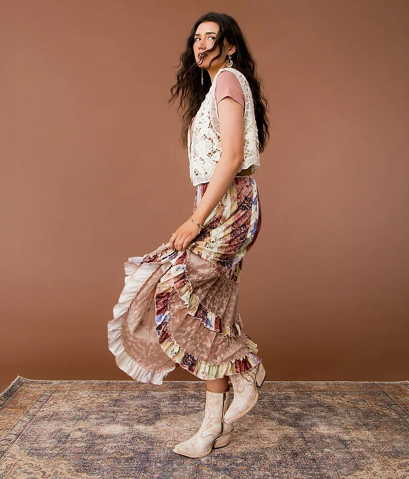 Mixed Print Maxi Skirt