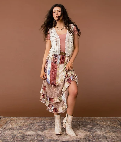 Mixed Print Maxi Skirt