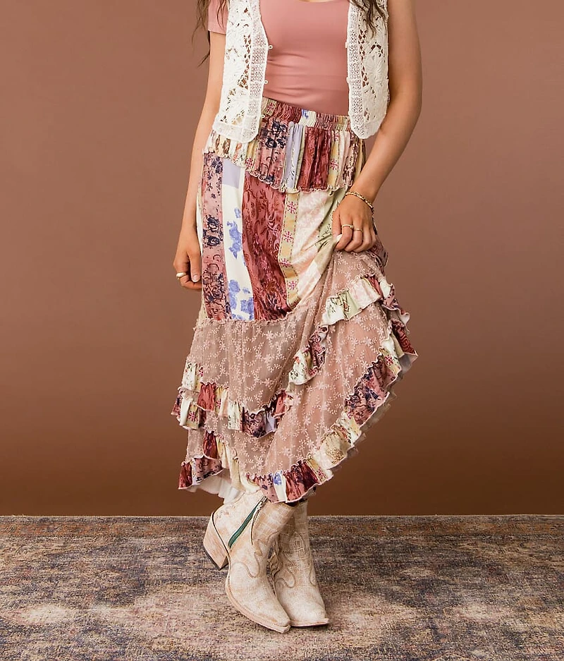 Mixed Print Maxi Skirt