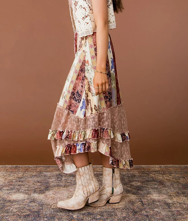 Mixed Print Maxi Skirt