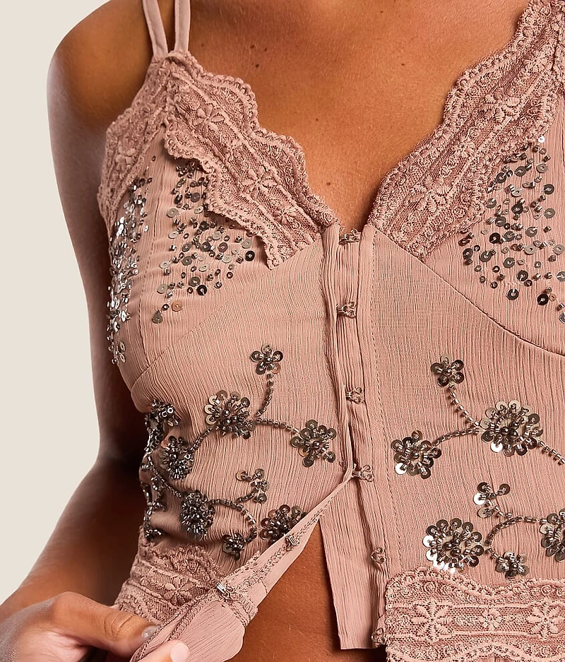 Embellished Crinkle Chiffon Tank Top