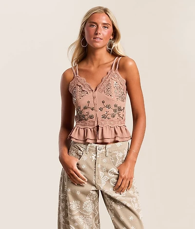 Embellished Crinkle Chiffon Tank Top