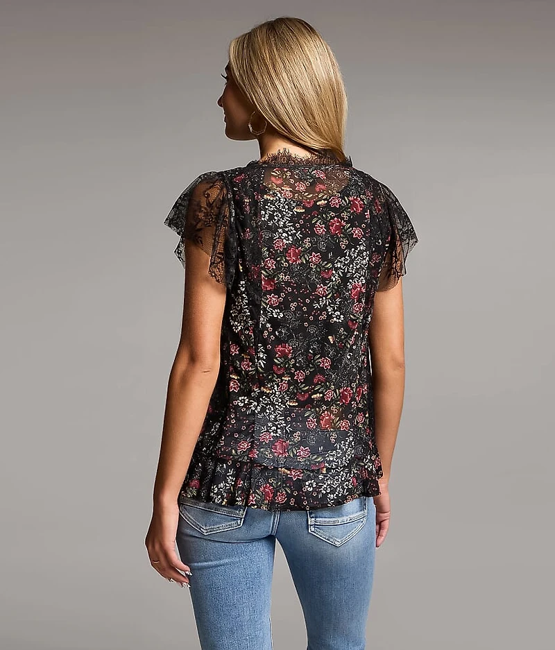 Floral Eyelash Lace Trim Top