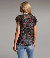 Floral Eyelash Lace Trim Top
