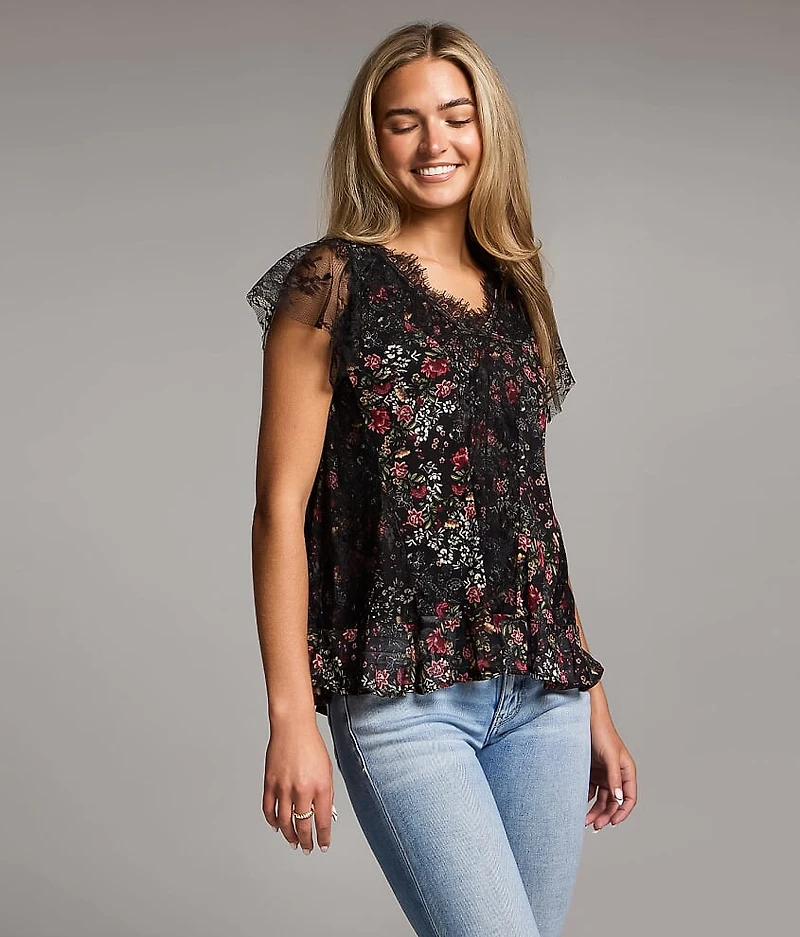 Floral Eyelash Lace Trim Top