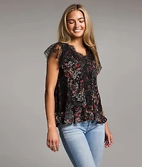 Floral Eyelash Lace Trim Top