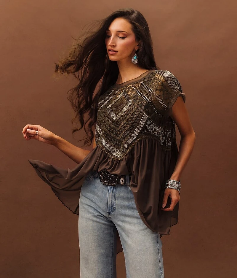 Embellished Mesh Tank Top