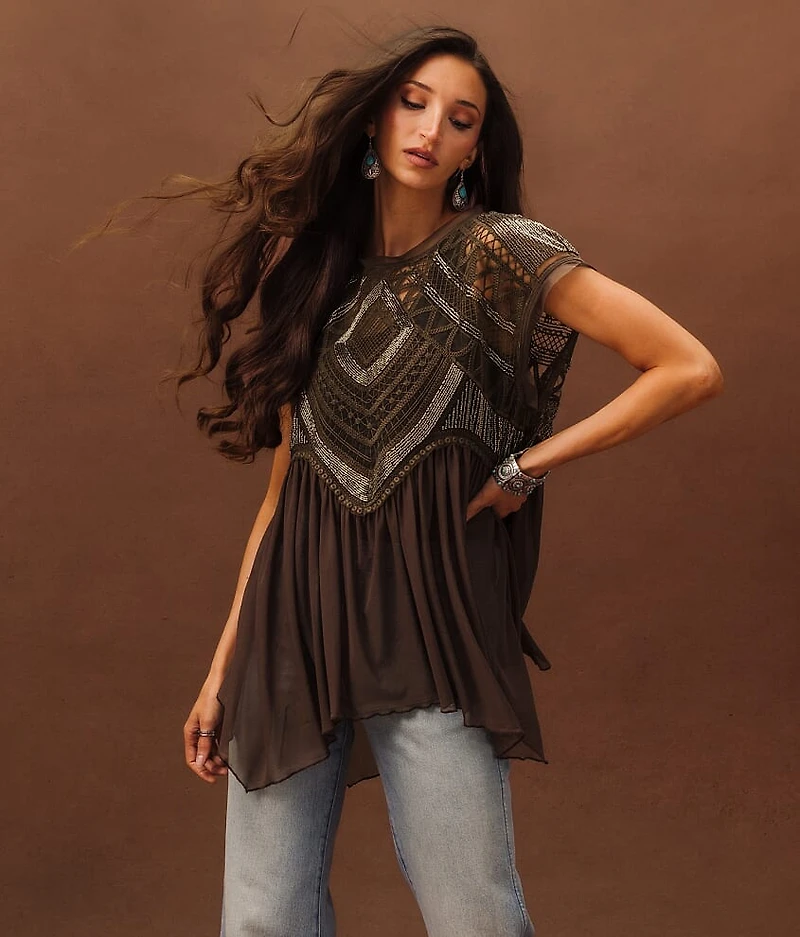 Embellished Mesh Tank Top