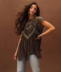 Embellished Mesh Tank Top