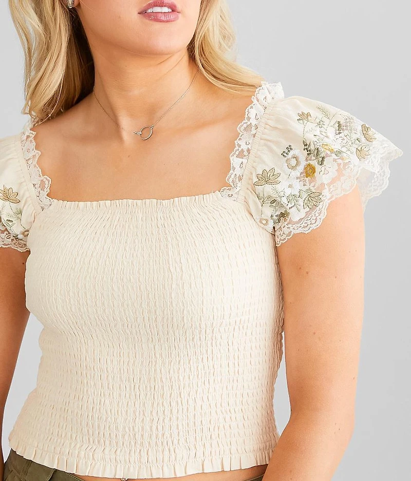 Smocked Lace Cropped Top