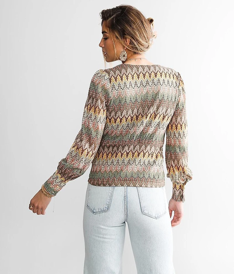 Metallic Zigzag Jacquard Blouse