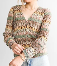 Metallic Zigzag Jacquard Blouse