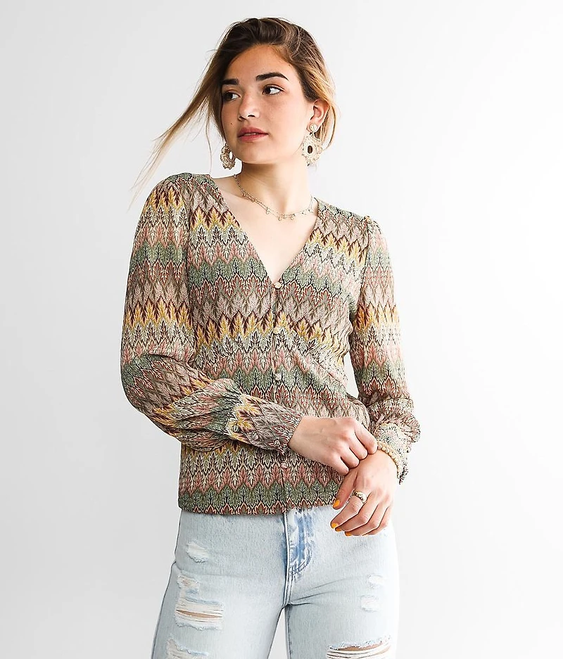 Metallic Zigzag Jacquard Blouse