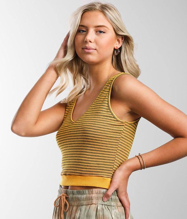 Gilded Intent Striped V-Neck Cropped Tank Top