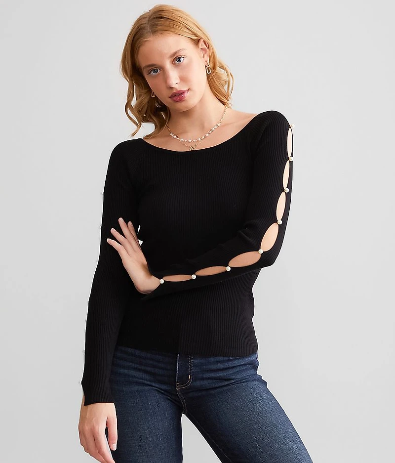 Cut-Out Faux Pearl Top