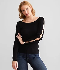 Cut-Out Faux Pearl Top