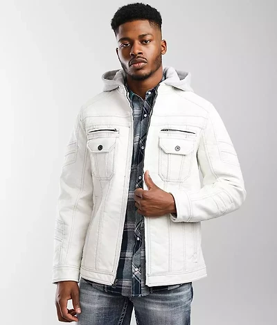 Faux Leather Hooded Jacket