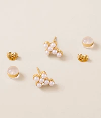 Mini Faux Pearl Cross Earring