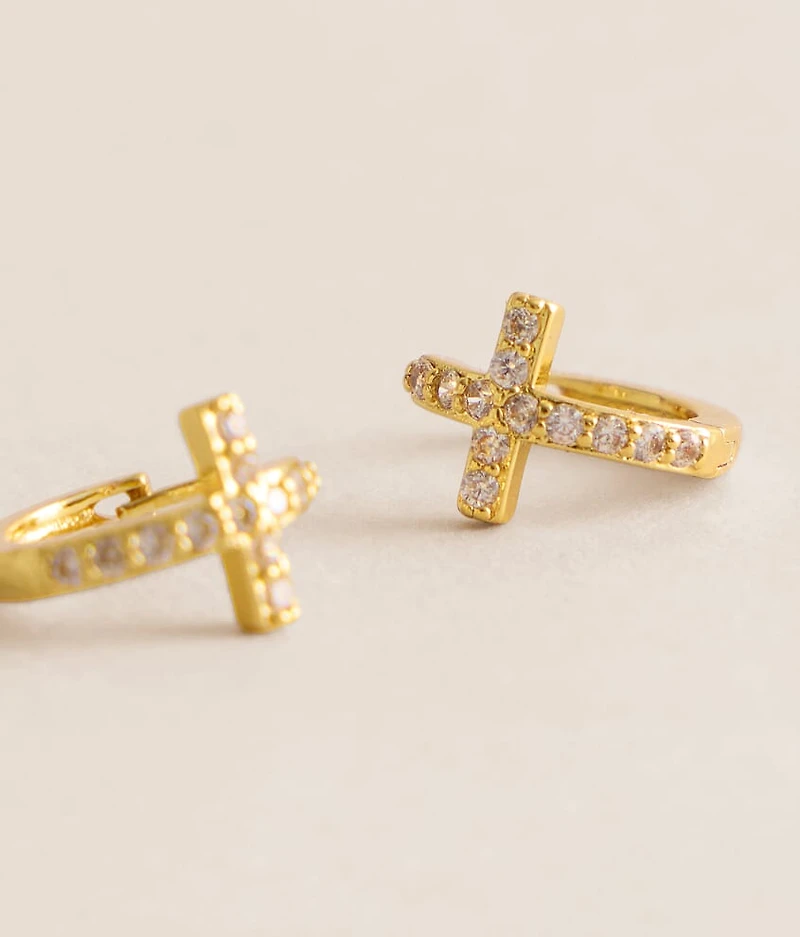 Pave Cross Huggie Earring