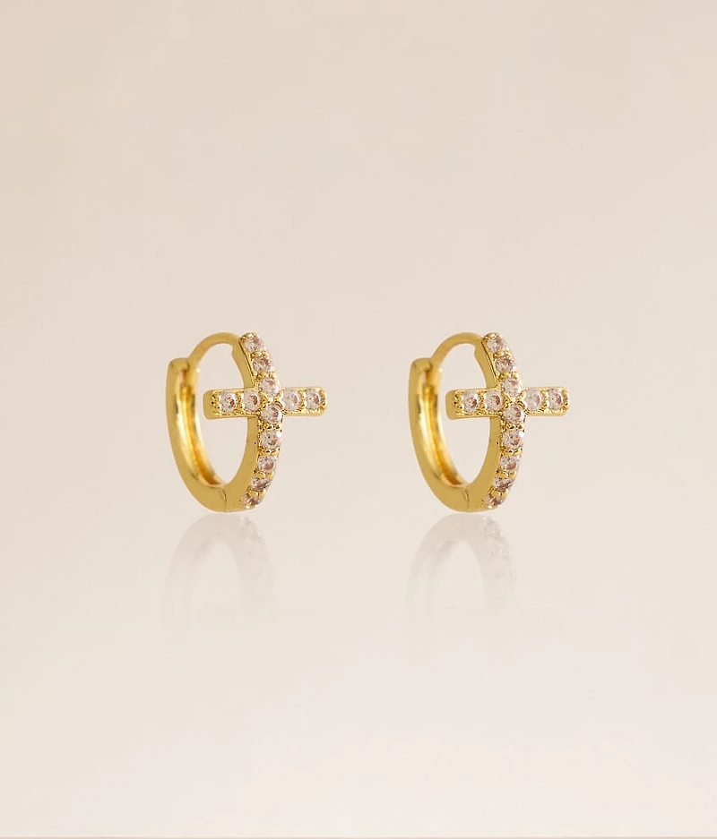 Pave Cross Huggie Earring