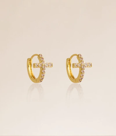 Pave Cross Huggie Earring