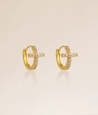 Pave Cross Huggie Earring