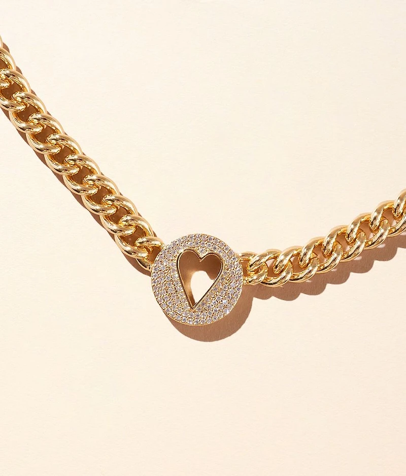 Pave Heart Chain Necklace