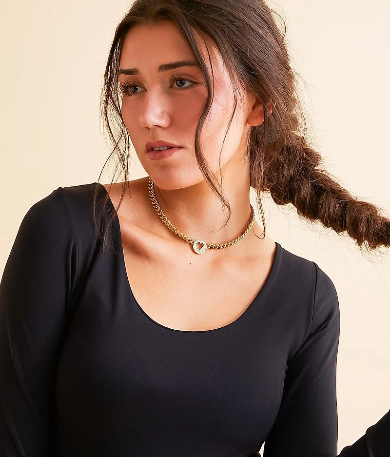 Pave Heart Chain Necklace