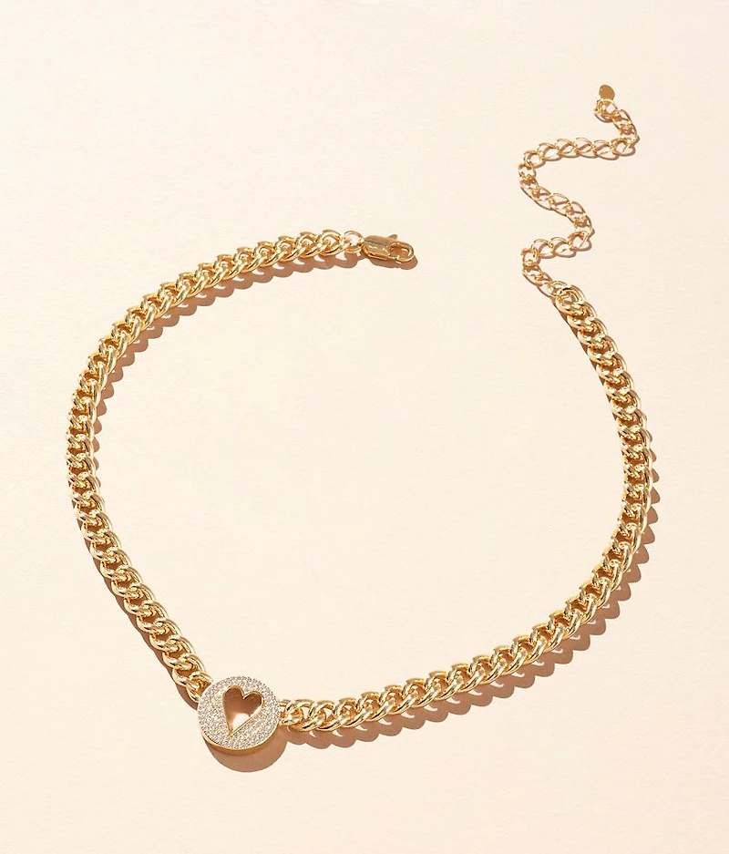 Pave Heart Chain Necklace
