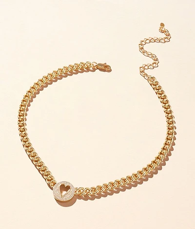 Pave Heart Chain Necklace