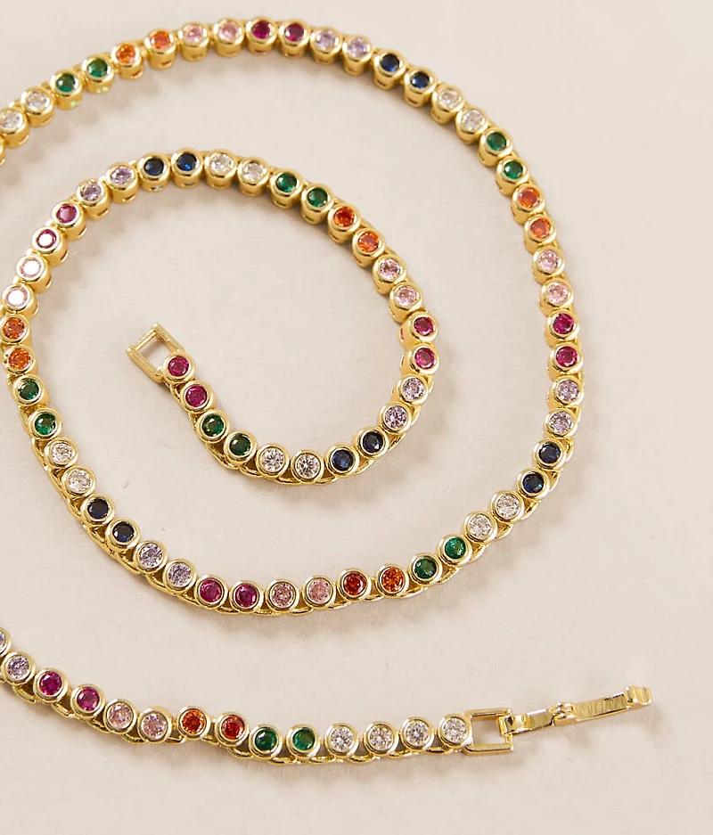 Rainbow Bezel Tennis Necklace