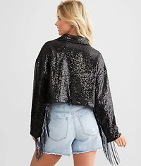 Sequin Fringe Cropped Jacket