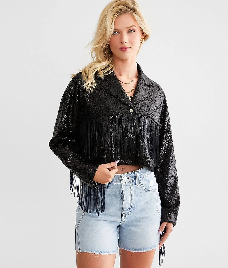 Sequin Fringe Cropped Jacket